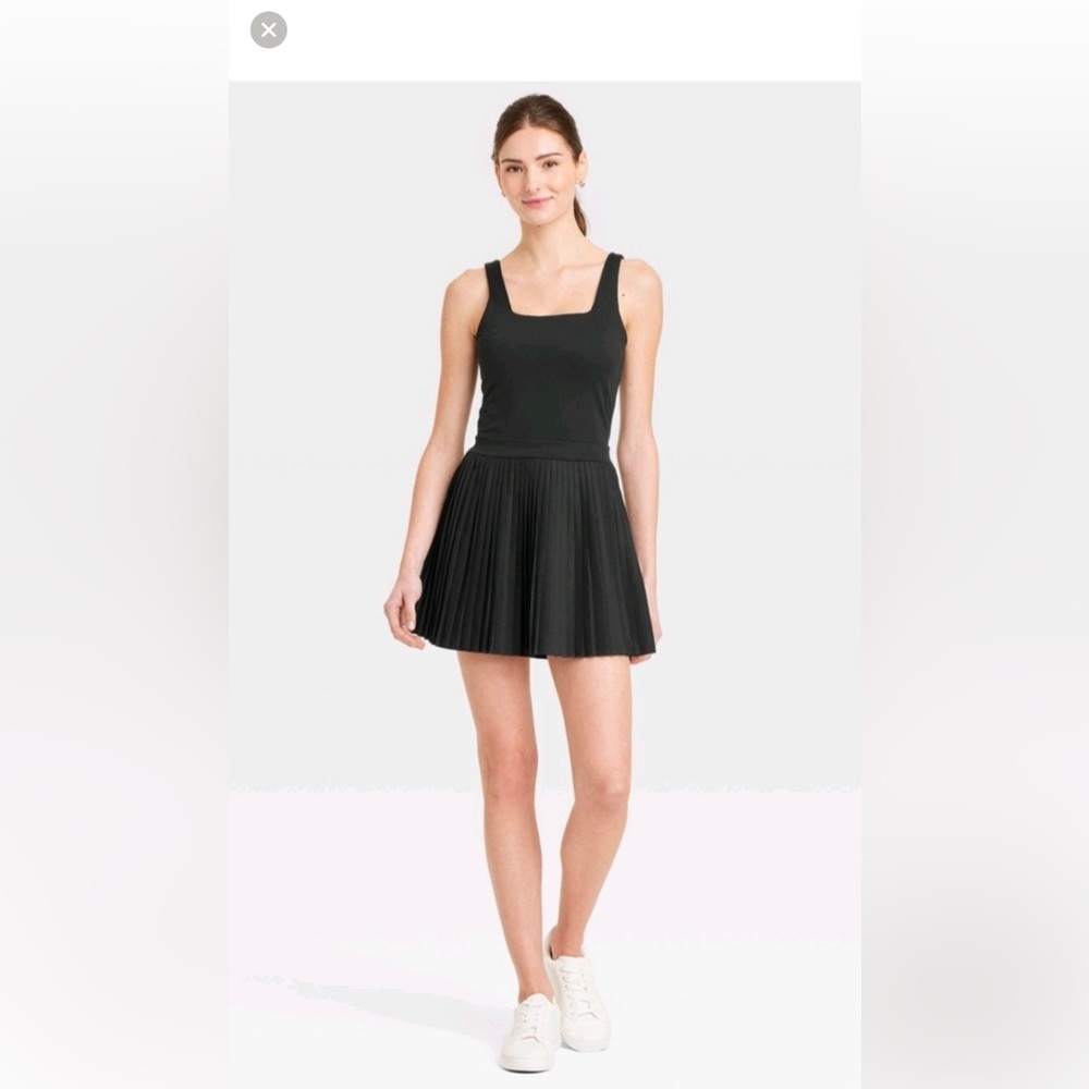 All in Motion Black Pleated Mini Dress